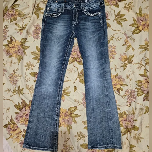 Y2K Miss Me & Rock Revival Women's Blue Denim Bootcut Jeans Bling Pockets - Picture 5 of 7